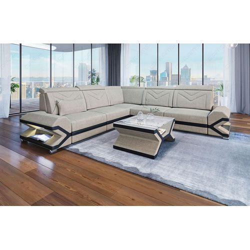 Stoffsofa Sorrento L Form mit Licht USB Webstoff Strukturstoff