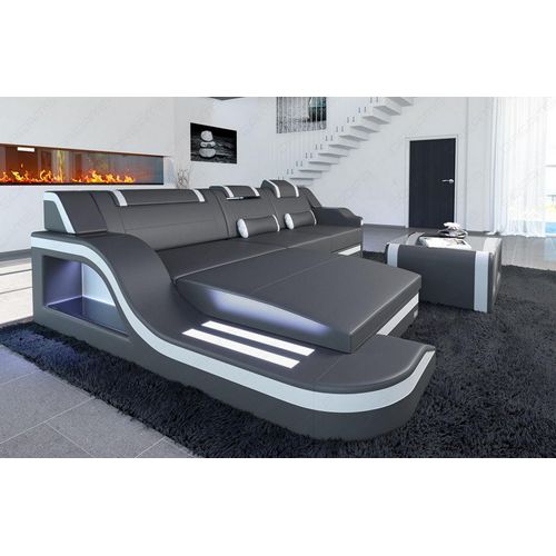 Ledersofa Palermo Ecksofa mit Beleuchtung echtes Büffelleder