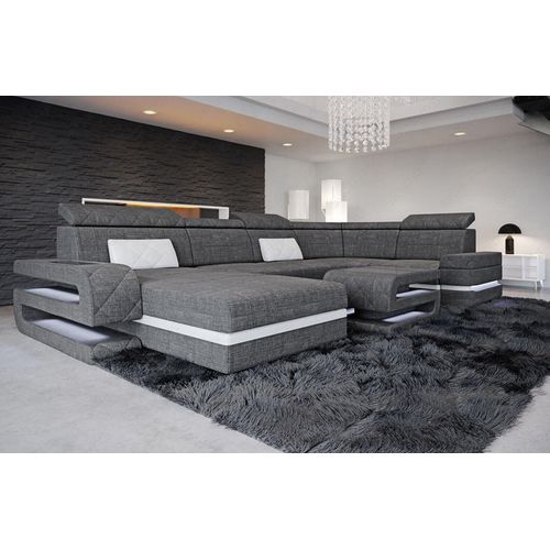 Stoffsofa Wohnlandschaft Bologna mit Licht USB Webstoff Strukturstoff