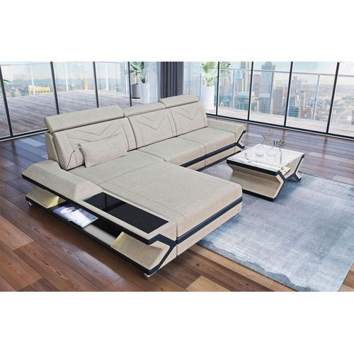 Stoffsofa Ecksofa Napoli Stoff mit Licht USB Webstoff Strukturstoff
