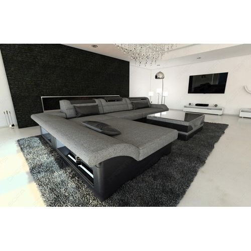 Stoffsofa Ecksofa Monza mit Licht USB Webstoff Strukturstoff