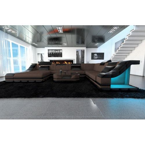 Stoffsofa Wohnlandschaft Turino XXL mit Licht USB Webstoff Strukturstoff