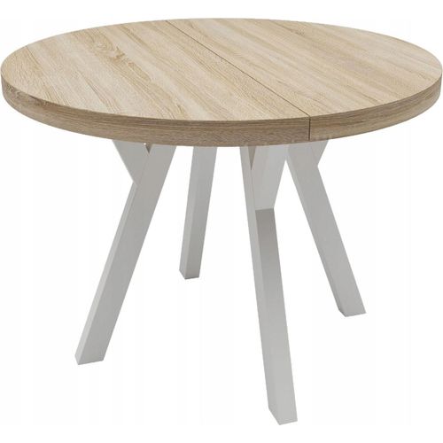 Runder Tisch Weiß + Eiche SONOMA setzungsfrei Ø90
