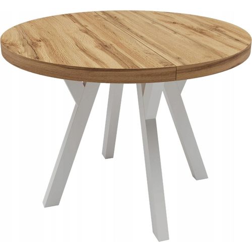 Runder Tisch Weiß + Eiche WOTAN aufgeklappt Ø100