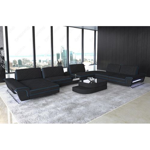 Stoffsofa Wohnlandschaft Bari XXL mit Licht USB Webstoff Strukturstoff