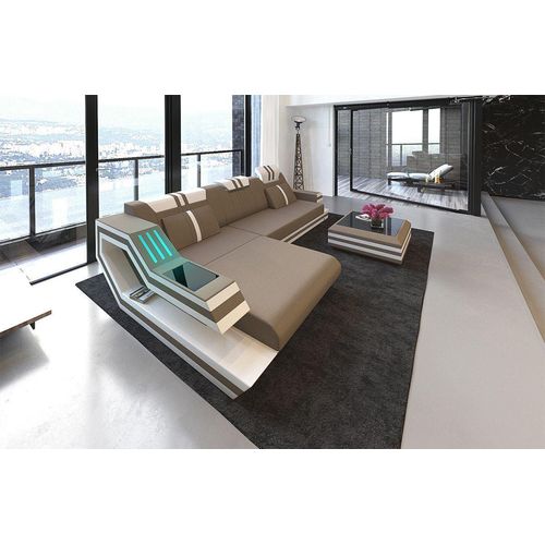 Stoffsofa Ravenna mit Licht USB Webstoff Strukturstoff