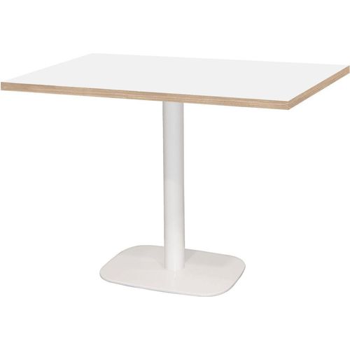 Tisch 120 x 70 cm – runder weißer Sockel mit weißen Holzkanten