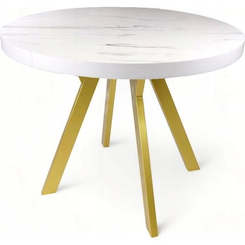 Gold Metall + MARMUR WHITE Runder Tisch Ø90 Aufgeklappt Marmor Gold