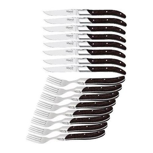 Besteckset, 16-teilig, Wengeholz/RS, Braun - 8 Steakmesser & 8 Steakgabeln - Laguiole by Haws