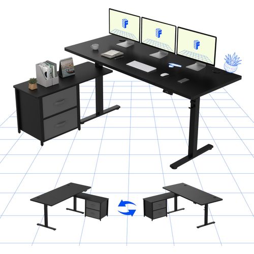 FLEXISPOT Höhenverstellbarer Schreibtisch 160 x 70 cm elektrisch höhenverstellbar L-förmig mit Schubladen&Stauraum umkehrbar Steh-Sitz Tisch schwarz