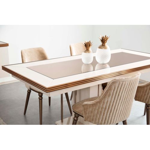 Luxus Esstisch Tisch Beige Glastisch Holztisch Designer Tischer Möbel Küche