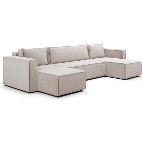 U-Sofa 5-sitzig umbaubar Truhe Ezekiel Cord Blanc Cassé
