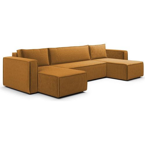 U-Sofa 5-sitzig umbaubar Truhe Ezekiel Cord Gelb