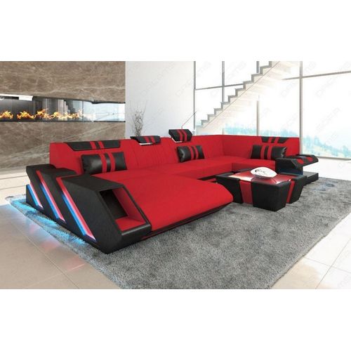 Stoffsofa Wohnlandschaft Apollonia mit Licht USB Webstoff Strukturstoff