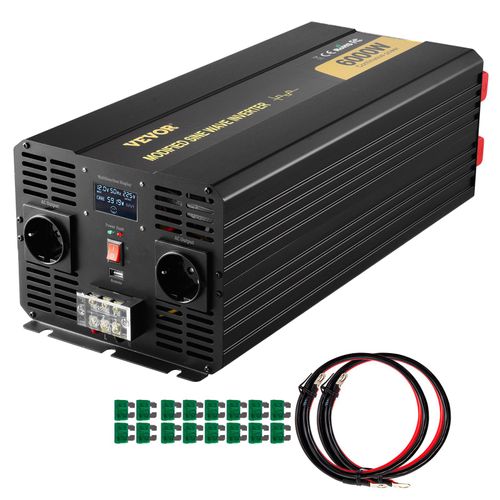 VEVOR Wechselrichter, 6000 W, modifizierter Sinus-Wechselrichter DC 12 V auf AC 230 V Auto-Konverter mit LCD-Display, Fernbedienung, LED-Anzeigen, EU-Steckdosen, Wechselrichter,