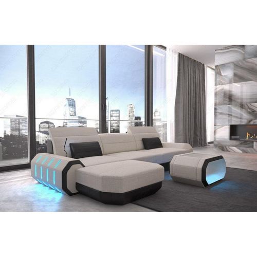 Stoffsofa Roma mit Licht USB Webstoff Strukturstoff