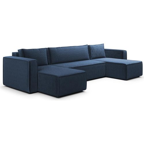 U-Sofa 5-sitzig umbaubar Truhe Ezekiel Cord Blau