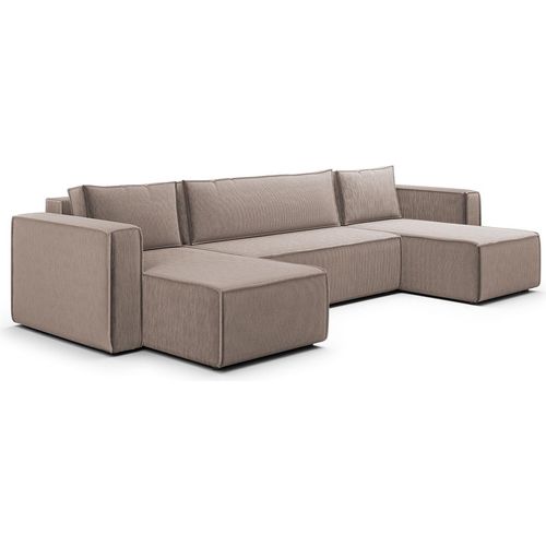 U-Sofa 5-sitzig umbaubar Truhe Ezekiel Cord Taupe
