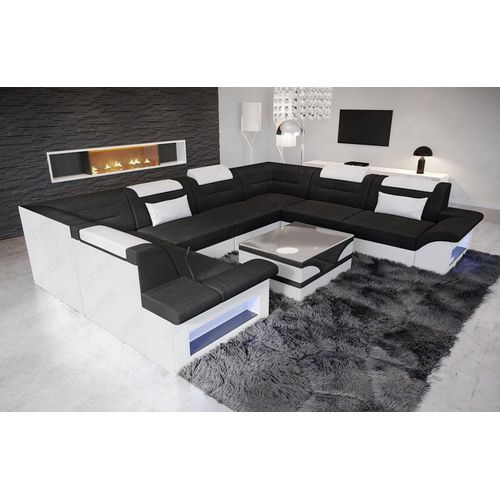 Stoffsofa Wohnlandschaft Brianza mit Licht USB Webstoff Strukturstoff
