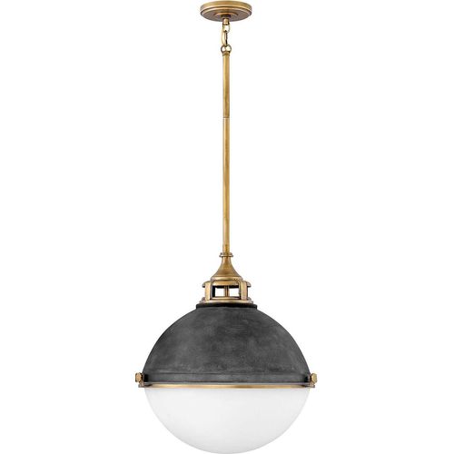 Hängelampe Metall Glas rund Ø 45,7 cm H: max. 139,6 cm in Messing Antik Weiß Zink Antik E27 3-flammig