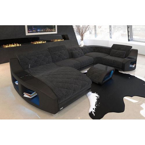 Stoffsofa Wohnlandschaft Swing U mit Licht USB Webstoff Strukturstoff