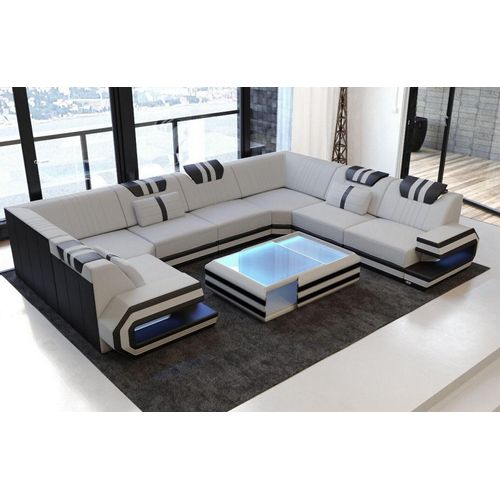 Stoffsofa Wohnlandschaft Ragusa mit Licht USB Webstoff Strukturstoff