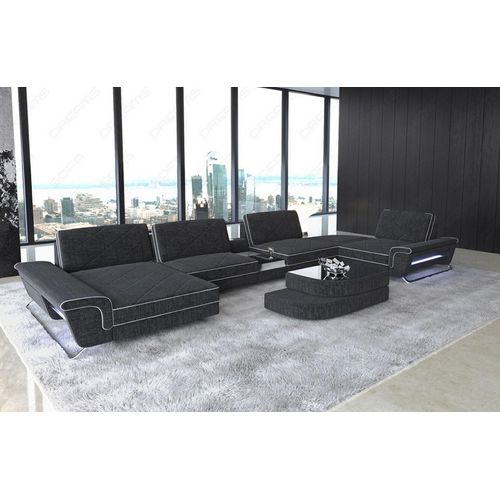 Stoffsofa Wohnlandschaft Bari mit Licht USB Webstoff Strukturstoff