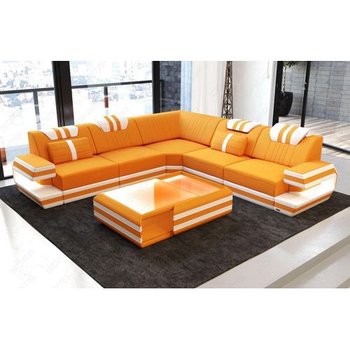 Stoffsofa Ragusa mit Licht USB Webstoff Strukturstoff