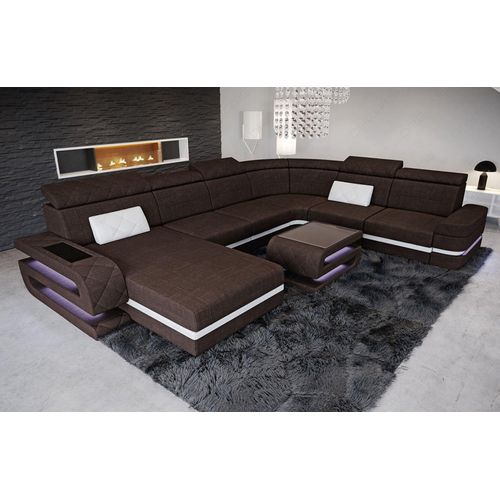 Stoffsofa Wohnlandschaft Bologna XXL mit Licht USB Webstoff Strukturstoff