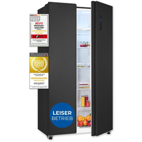 Exquisit Side-by-Side-Kühlschrank, Kühl-Gefrierkombination, NoFrost, 442 Liter, Schnellgefrieren, Alarm, 4-Sterne-Gefrieren, SBS546-040E inoxlook-az