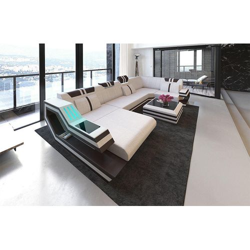 Stoffsofa Wohnlandschaft Ravenna mit Licht USB Webstoff Strukturstoff