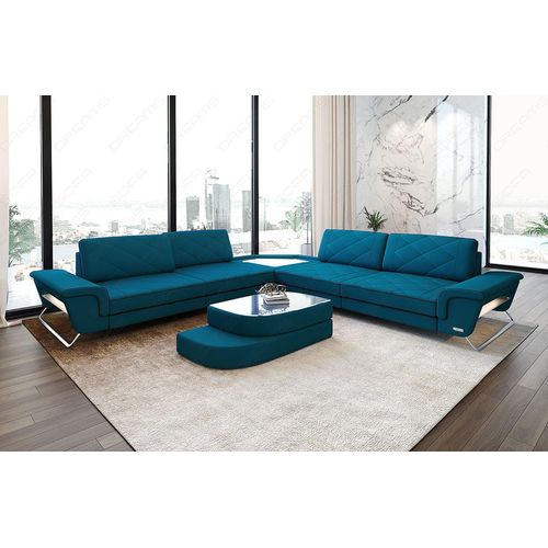 Stoffsofa Ecksofa Sepino L Form mit Licht USB Webstoff Strukturstoff