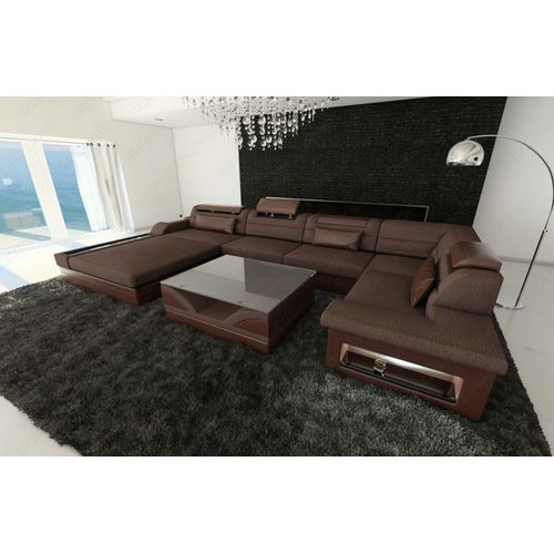 Stoffsofa Wohnlandschaft Mezzo mit Licht USB Webstoff Strukturstoff