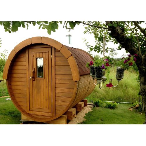 Saunafass Sauna Garten Haus 46mm Wandstärke mit Schindeln 4-6 Personen