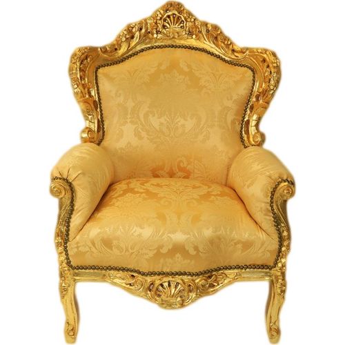 Barocksessel Barock Sessel Barockstuhl Armlehne Gold Gemustert Stoff Esszimmer Wohnzimmer Büro Flur Schminkstuhl Klassisch Barock Stuhl Premium Luxus