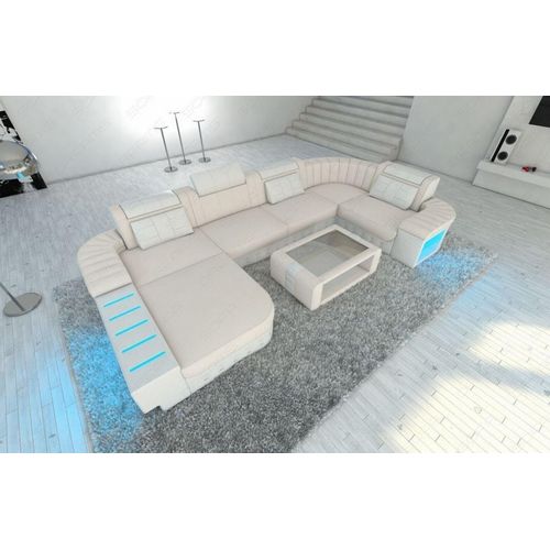 Stoffsofa Wohnlandschaft Bellagio mit Licht USB Webstoff Strukturstoff