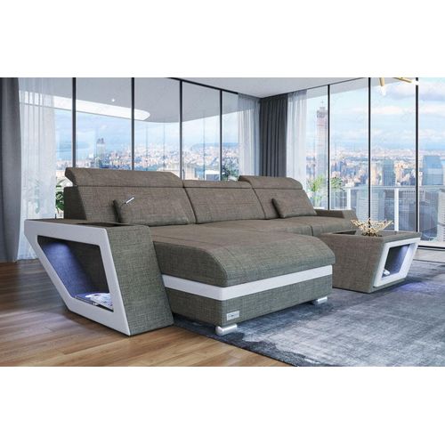 Stoffsofa Ecksofa Catania mit Licht USB Webstoff Strukturstoff