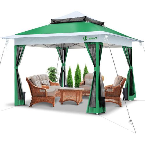 VOUNOT® Pavillon 3,6x3,6m, Pop Up Partyzelt mit Mesh Sides & Doppeldach Faltpavillon Grün