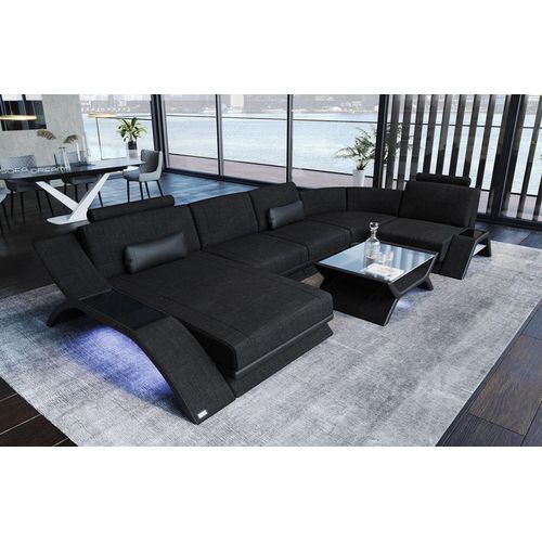 Stoffsofa Wohnlandschaft Calabria mit Licht USB Webstoff Strukturstoff