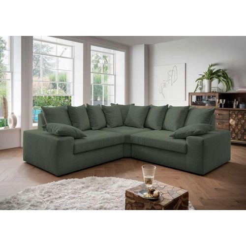 Ecksofa Sassari von Benformato: Gemütliche Eleganz in Cord - Perfekte Kuschelecke für dein Zuhause : Moosgrün Designer-Farben: Moosgrün
