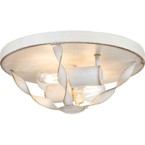 Deckenlampe Metall E27 D: 33 cm rund Weiß Antik 2-flammig Rustikal
