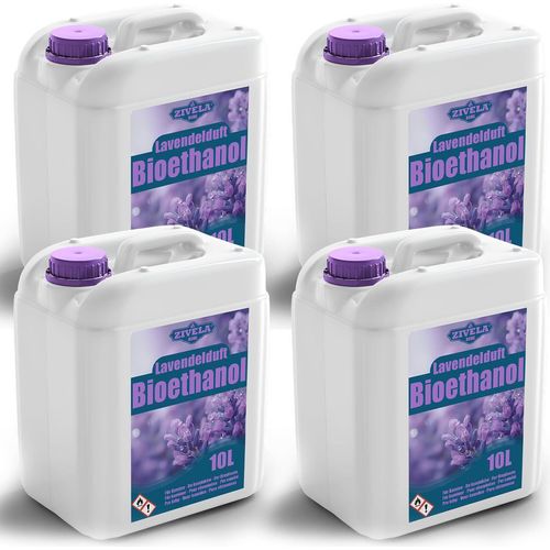 Bioethanol 96,6% 40L | Alkohol Lavendelduft 96,6% 4x10L | Bioethanol für Kamin, Tischkamin| Bioethanol Lavendelduft | Saubere Verbrennung, ohne Rauch, lebendige und stabile Flamme