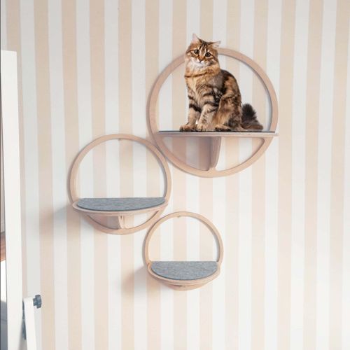 Katzenregale aus Holz mit Stufen, Kletterwand für Katzen, 3er-Set, Katzenleiter für die Wand, Katzenwandstufen-Set