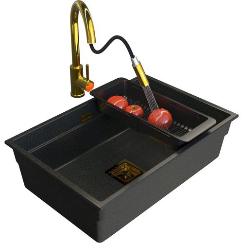 Granitan | Granitspüle EPIR70 - Schwarz mit Goldpartikeln - Einbau- oder Unterbauoption - Hochwertig und Modern