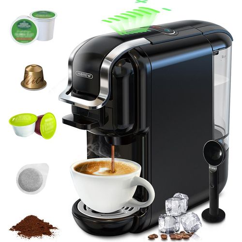 HiBREW 5-in-1-Elektrokaffeemaschine mit 7 w?hlbaren Wassermengen, 19 Bar, Kalt-/Hei?br¹h-Mini-Kaffeemaschine mit abnehmbarem 600 ml/20,3 oz-Wassertank, Espressokaffeemaschine, funktioniert mit Nes DG-Kapsel, ESE Kcup Pod, gemahlenem Kaffee