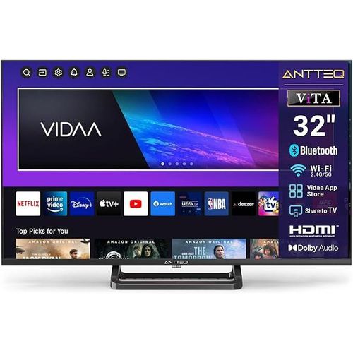 Antteq V32-AH3Q1L-BT 32 Zoll Smart TV(Fernseher 81 cm), Voice Remote Control, HD, Triple Tuner(DVB-T2/S2/C), App Store, DAZN, UVM, Wifi, Hotelmodus