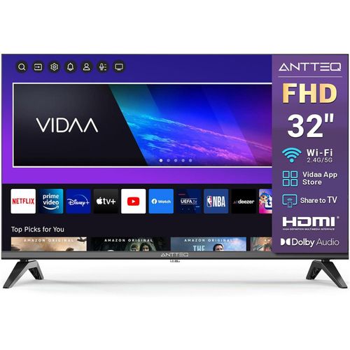 Antteq L32-AVF3.N1 Fernseher 32 Zoll (81 cm) Smart TV,FHD,Triple Tuner(DVB-T2/S2/C),App Store,Netflix,Prime Video,DAZN,UVM,WiFi,Hotelmodus,2024