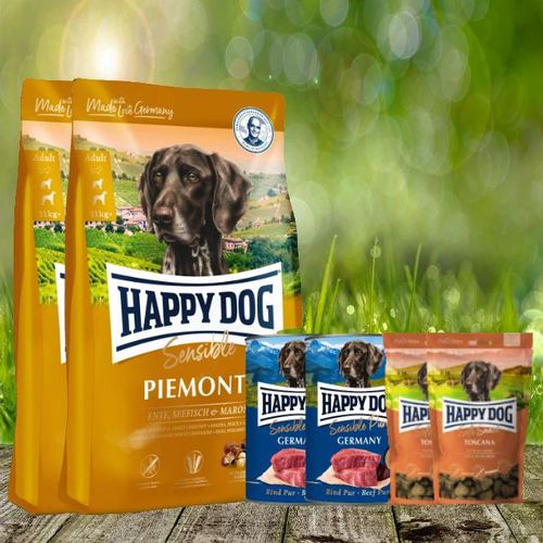 Happy Dog Sensible Piemonte 2 x 10 kg + Happy Dog Soft Snack Toscana 2 x 100 g + Happy Dog Sensible Pure Germany 2 x 400 g