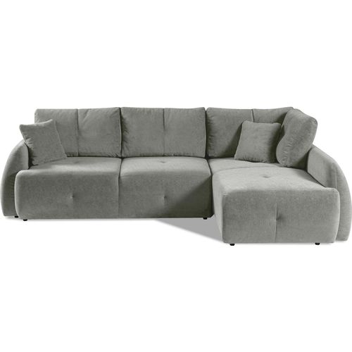 BETTSO Komfortables Ecksofa mit Schlaffunktion und Bettzeugablage PATAYA Hellgrau