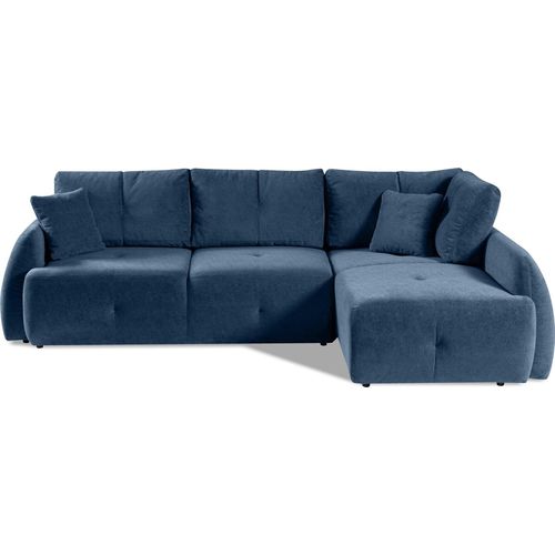 BETTSO Komfortables Ecksofa mit Schlaffunktion und Bettzeugcontainer PATAYA navy blue